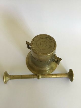Large Antique German Brass Mortar & Pestle 4