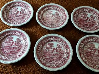 Set Of 6 Antique Copeland Spode Tower Red / Pink 7.  5” Salad Plates -