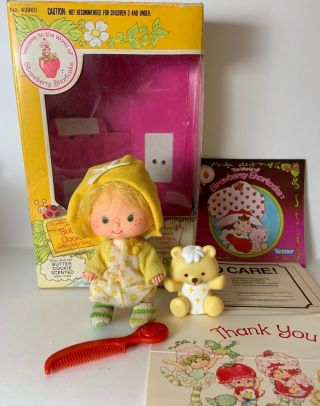1982 Strawberry Shortcake Butter Cookie Jelly Bean Box Comb Thank You Card