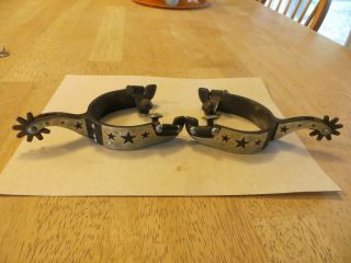 Western Antique Brown And Silver Engraved Star Spurs