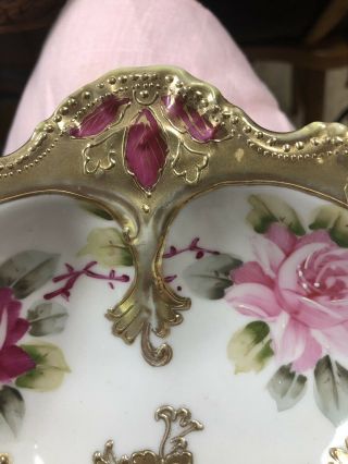 Antique Nippon Hand painted Bowl Dish Floral Scalloped Gold Raised 3