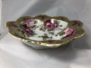 Antique Nippon Hand painted Bowl Dish Floral Scalloped Gold Raised 7