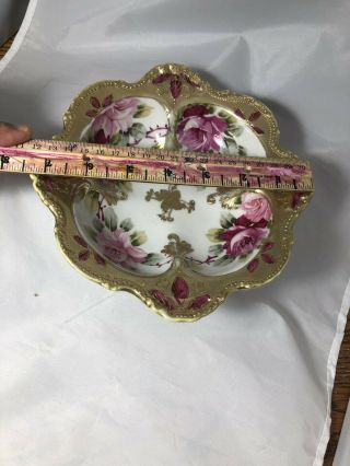 Antique Nippon Hand painted Bowl Dish Floral Scalloped Gold Raised 8