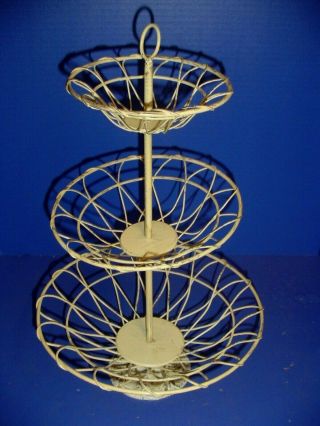 Vtg.  Antique Style Metal Wire 3 Tier Rack Display Stand Basket Fruits/vegetables