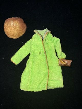 Vintage 1967 Barbie Velvet Venture 1488 Green Jacket W/purse,  Blonde Bubble Wig