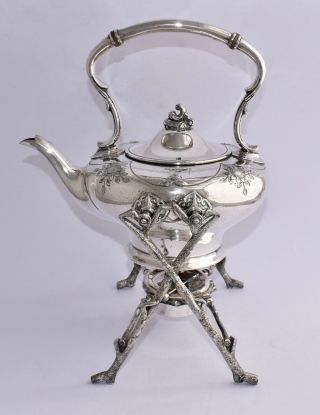 Antique James Dixon & Sons Silver Plate Spirit Kettle On Stand With Burner Epbm