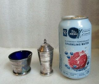 ANTIQUE Art Deco Salter Cobalt GLASS Liner & Pepper SHAKER Signed WALKER & HALL 2