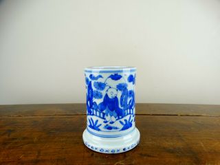 Antique Chinese Scholars Porcelain Brush Pot Vase Blue And White Boys Kangxi