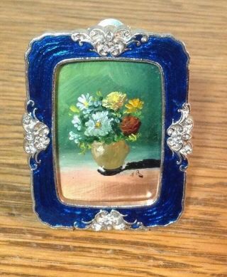 Vintage Henry Ramirez Miniature Oil Painting On Copper Floral Bouquet