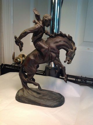 Fabulous Vintage Bronze Statue Of Cowboy On Horse Signed E.  Angela