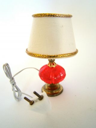 Vintage Dollhouse Miniature Table Lamp W/ Red " Glass " Style Base Ck - 836