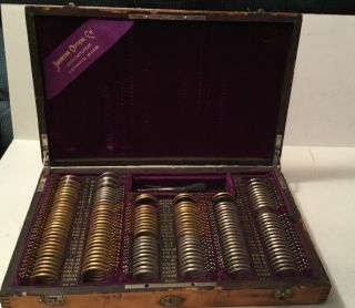 Antique Johnston Optical Set,  Wooden Box,  Key,  Lenses From Detroit,  Mich