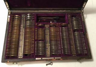 Antique Johnston Optical Set,  Wooden Box,  key,  Lenses From Detroit,  Mich 3