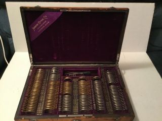 Antique Johnston Optical Set,  Wooden Box,  key,  Lenses From Detroit,  Mich 7