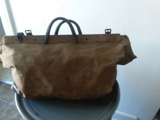 Vintage Antique Klein Tool Bag,  Canvas Sides,  Leather Bottom And Handles,  Dirty