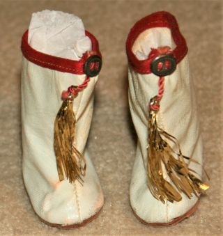Vntg Doll Majorette Boots Oilcloth White,  Red & Gold Tassels Hard Plastic Dolls