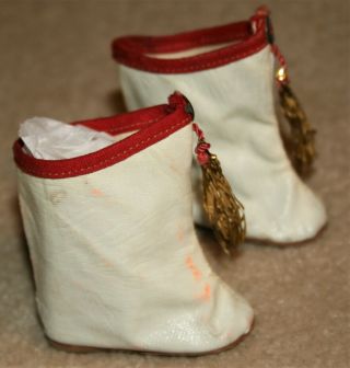 Vntg Doll Majorette Boots Oilcloth White,  Red & Gold Tassels Hard Plastic Dolls 3