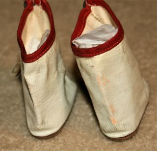 Vntg Doll Majorette Boots Oilcloth White,  Red & Gold Tassels Hard Plastic Dolls 4