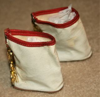 Vntg Doll Majorette Boots Oilcloth White,  Red & Gold Tassels Hard Plastic Dolls 5