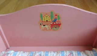 Vintage Pink Wooden Doll Bed with Extra Bedding 5