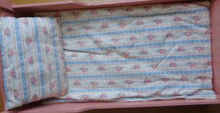 Vintage Pink Wooden Doll Bed with Extra Bedding 7