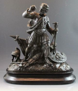 Large C1900 French Bronze Patina Spelter Figural Sculpture Of An Explorer