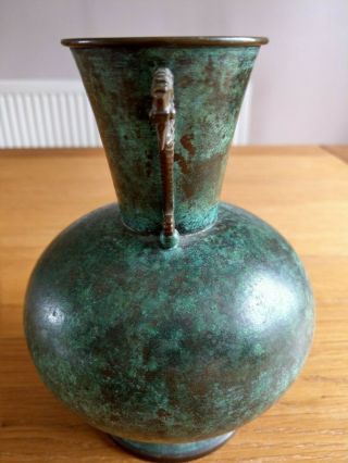 Lovely Old Art Deco WMF Ikora Green Fire Patina Metal Art Vase with Seahorses 3