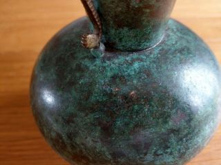 Lovely Old Art Deco WMF Ikora Green Fire Patina Metal Art Vase with Seahorses 6