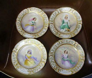 4 Sevres Porcelain 7 1/4 " Portrait Plates Depicting " Star " Women