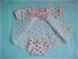 Vintage 8 " Baby Ginnette Tagged Rose Floral Robe And Diaper