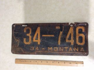 Vintage Antique 1934 Montana License Plate 34 - 746