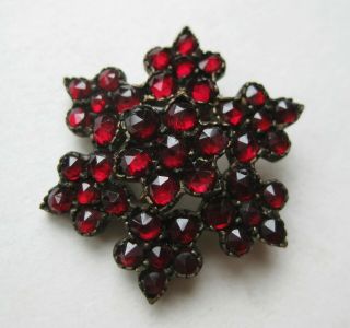 Antique Bohemian Rose Cut Red Garnet Vintage Flower Brooch Pin