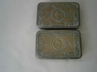 Two Antique World War One Princess Mary Christmas 1914 Brass Tins