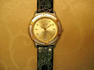Vintage Bulova Marine Star 90B50 Men ' s Quartz Watch 35mm Case Croc Leather band 2