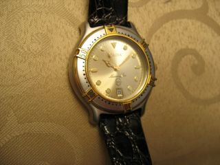 Vintage Bulova Marine Star 90B50 Men ' s Quartz Watch 35mm Case Croc Leather band 5
