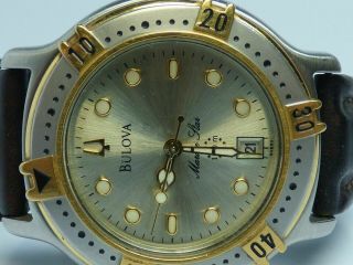 Vintage Bulova Marine Star 90B50 Men ' s Quartz Watch 35mm Case Croc Leather band 7