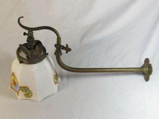 Antique Vintage Brass Gas Lamp Fitting Upcycle Wall Light Sconce Glass Floral