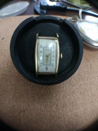 Vintage Men Elgin 15 Jewel 10k Gold Filled Mechanical Analog Tank Watch