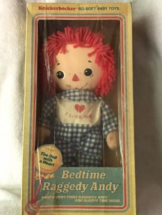 Vintage Raggedy Andy Doll - Knickerbocker Bedtime Andy I Love You 14 " Plush Doll