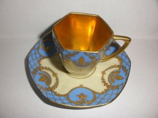 Antique Germany Dresden cup saucer hand painted gold gilt 2