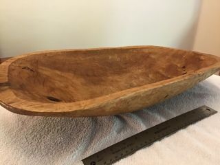 Big Early Antique Treen Wooden Hand Carved Log Trencher Bowl Rounded Bottom