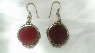 Antique Victorian Gilt And Carnelian Agate Drop Earrings