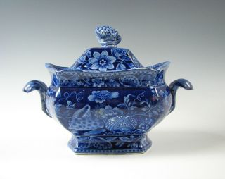 Antique Dark Blue Staffordshire Sugar Bowl Shell Pattern Circa 1825