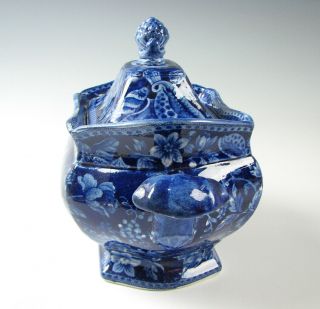 Antique Dark Blue Staffordshire Sugar Bowl Shell Pattern Circa 1825 3