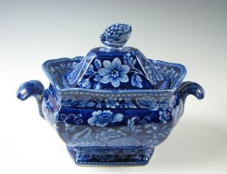 Antique Dark Blue Staffordshire Sugar Bowl Shell Pattern Circa 1825 4
