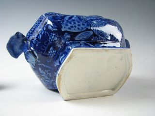 Antique Dark Blue Staffordshire Sugar Bowl Shell Pattern Circa 1825 8