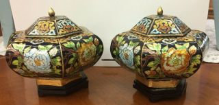 Japanese - Chinese Cloisonne Urn - Vases W Lids