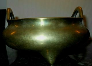 Vintage China Brass Censer/incense Burner/ Marked Handled Bowl 3 " Tall 4&1/2 " W.