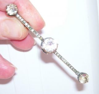 Stunning Antique Victorian Diamond Paste 3 Stone Solid Silver Bar Brooch Pin