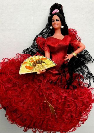 Vintage Marin Spanish/chiclana Flamenco Dancer Doll Figurine Red Dress 7”